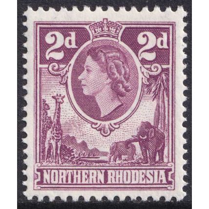 Northern Rhodesia QEII 1953 2d Reddish Purple Animals SG64 Mint MH