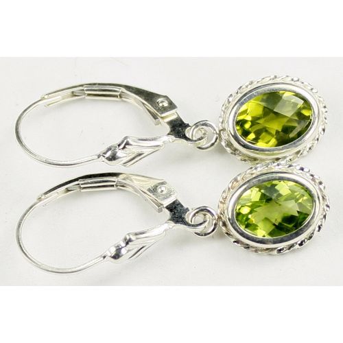 Peridot, 925 Sterling Silver Leverback Rope Earrings, SE006