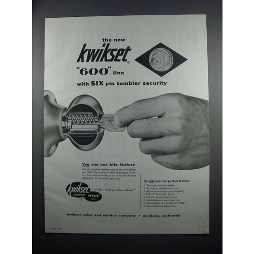 1954 Kwikset 600 Line Locksets Ad - Six Pin Tumbler