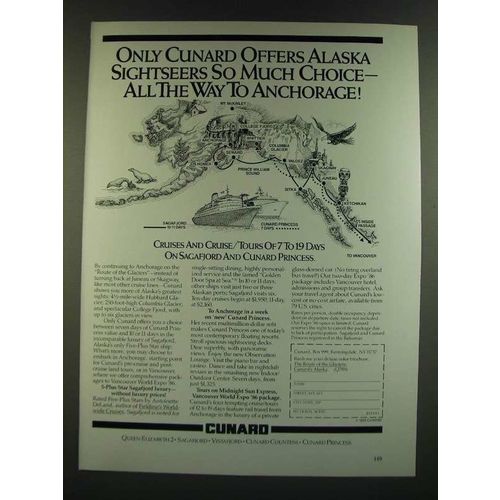 1986 Cunard Cruise Ad - Offers Alaska Sightseers So Much Choice