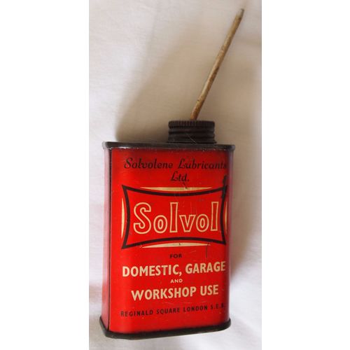 Solvol Lubricant Oil tin with intact nozzle circa 1930 see other listings
