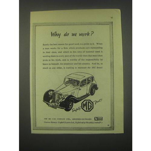 1949 MG Cars Ad - Why do we work?