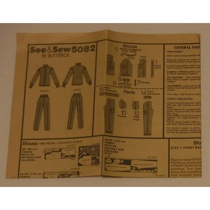 Butterick Sewing Pattern # 5082 Misses Blouse and Pants