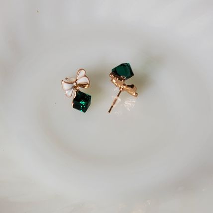 Crystal & Gold Stud Earrings - Box/Present & Bow. Emerald Green