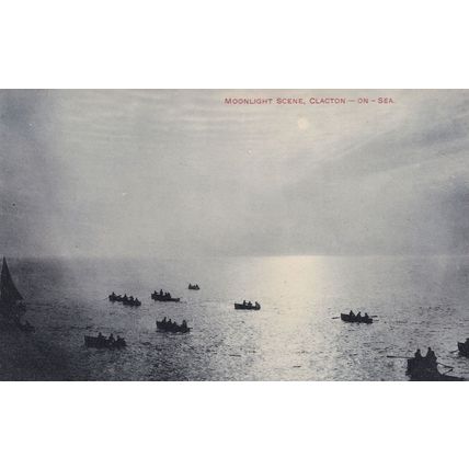 Fishing Boats in Moonlight Clacton On Sea WH Smith Old RPC Postcard