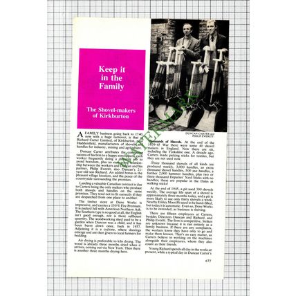 Richard Carter Limited Kirkburton Shovel Makers Philip Everitt - 1983 Article
