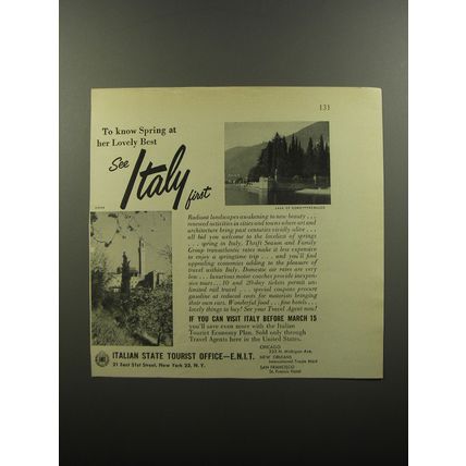 1956 Italian State Tourist Office Ad - To know spring at her lovely best