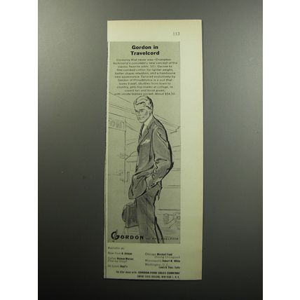 1956 Gordon of Philadelphia Fashion Ad - Gordon in Travelcord