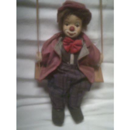 Doll - clown on a swing - ready to hang vintage