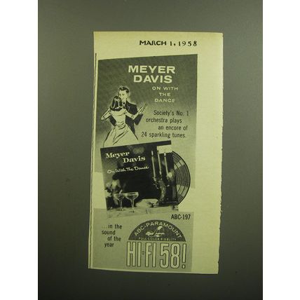 1958 ABC-Paramount Record Advertisement - Meyer Davis on with the Dance