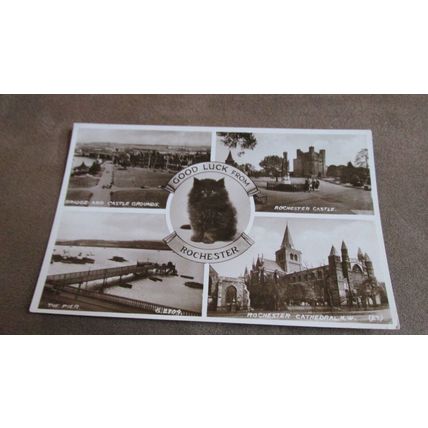 1930s Real Photographic Postcard - Rochester scenes - Kent - Lucky Black Cat