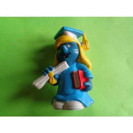 Graduation graduate smurfette in a all blue robe gown and hat