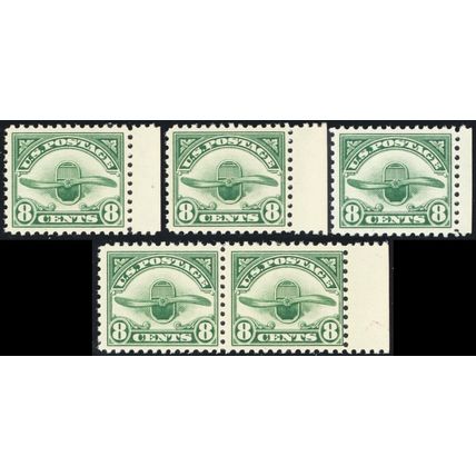 C4, Mint NH 8¢ Group of Five Airmail Stamps SCV $175 .. Stuart Katz