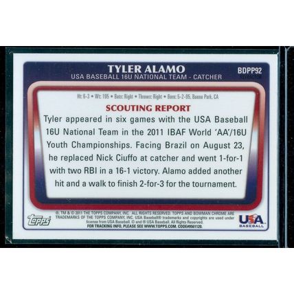 2011 Bowman Chrome Draft Prospects Refractors #BDPP92 Tyler Alamo
