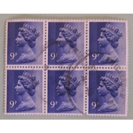 GB 1976 block of 6 9p violet Used SG X883