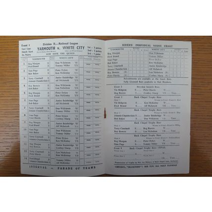 1952 YARMOUTH V WHITE CITY SPEEDWAY PROGRAMME