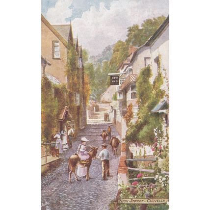 E519 CLOVELLY -HIGH STREET. TUCK OILETTE. 1907 PILL THIMBLE POST MARK