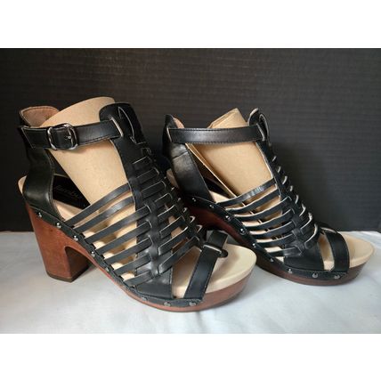 Jambu Valentina Women's Black Leather Woven Open Toe Platform Sandal Size 7