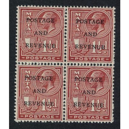 Malta George V 1½d. - brown Block of 4 1926 MNH SG#178