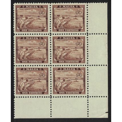 Malta Grand Harbour Valletta ¼d Corner Block of 6 1938 MNH SG#217