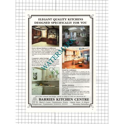 Barries Kitchen Centre Upminster Essex - 1988 Advert