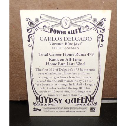 TOPPS GYPSY QUEEN 2016 CARLOS DELGADO 473 HOME RUNS CARD #PA5