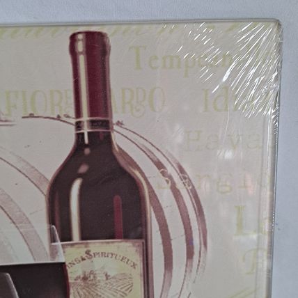 WINE & GRAPES Kitchen Square Glass CUTTING BOARD Vineyard Bottle Grape NEW