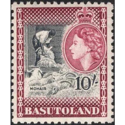 Basutoland QEII 1954 10/- Black & Maroon Mounted Mint MM SG 53 mohair stamp