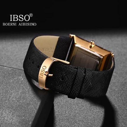 Gents Black Square Ultra Thin Face Steel Back Black Genuine Leather Strap Watch