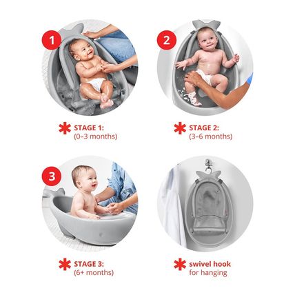 Skip Hop Infant Bath Tub 3-Stage Grow with Baby Smart Sling MOBY Bathtub Grey Ag
