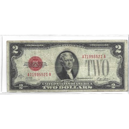 1928-A US United States Note $2.00 bill VF Green Sheet $40.00