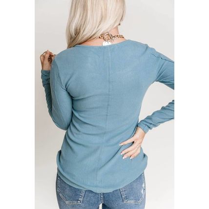 Sky Blue Lace Crochet V Neck Long Sleeve Top