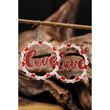 Red Hollowed Love Pendant Valentines Day Earrings