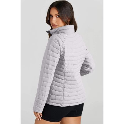Silvery Solid Color Quilted Zip-up Puffer Jacket
