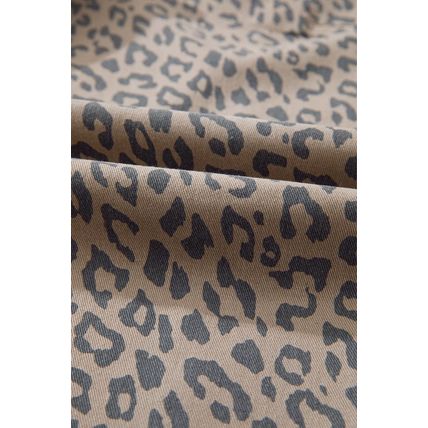 Khaki Leopard Printed Drawstring Waist Pocketed Wide Leg Jeans
