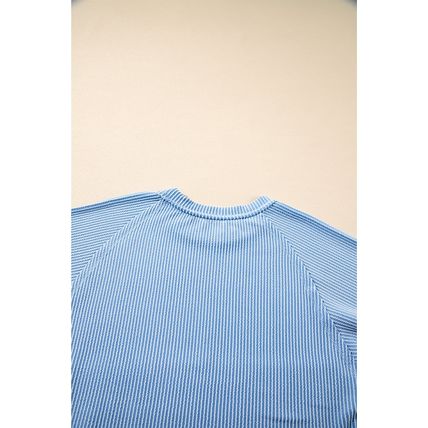 Sky Blue Corded Lantern Sleeve Top High Waist Ruffled Mini Skirt Set