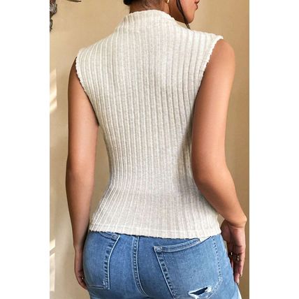 Apricot Ribbed Knit Mock Neck Tank Top