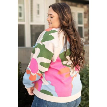 Multicolour Plus Size Floral Drop Shoulder Sweater