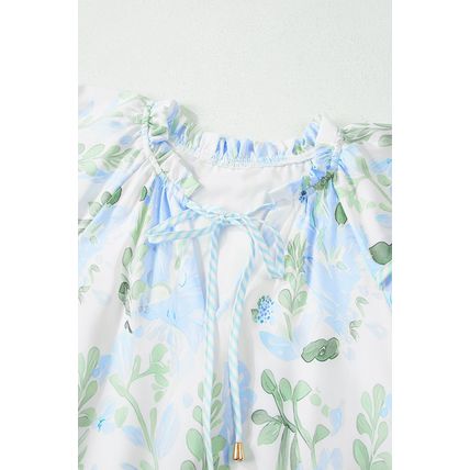 Sky Blue Floral Contrast Edge Layered Short Sleeve Mini Dress