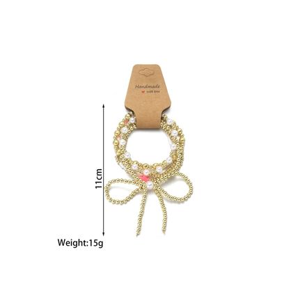 Gold Bow Knot Pearl Decor Beaded Plated Layered Bracelet