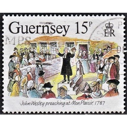 GUERNSEY, 1987 15p John Wesley, SG 411 (Scott 363), used