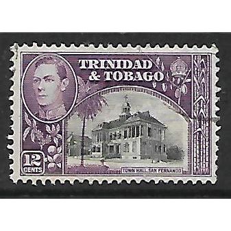 TRINIDAD TOBAGO 1944 12c TOWN HALL SAN FERNANDO BLACK & PURPLE SG252a FINE USED