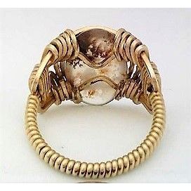 Crary Plume Agate Gold Wire Wrap Gemstone Ring sz 5