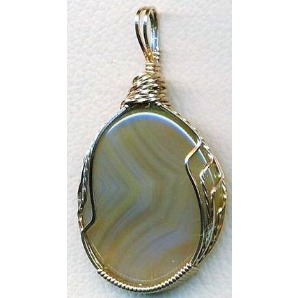 Banded Agate Bronze Wire Wrap Gemstone Pendant 45