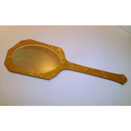 Antique 14" French Ivory Celluloid Hand Mirror