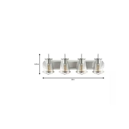 H D Georgina 30" 4-Lt Brushed Nickel Industrial Rustic Vanity w/ Clear Shades