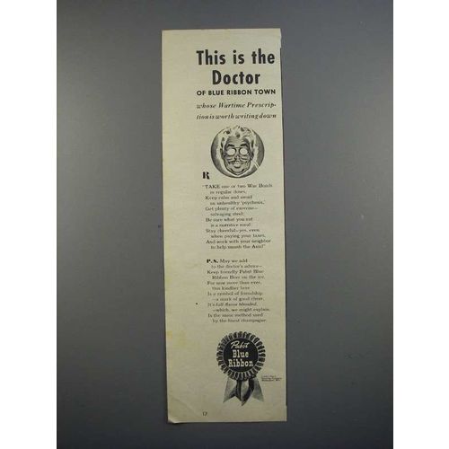 1943 Pabst Blue Ribbon Beer Ad - This is the Doctor