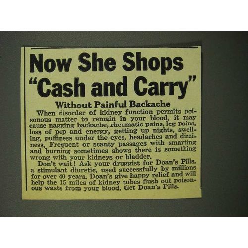 1946 Doan's Pills Ad - She Shops Cash and Carry