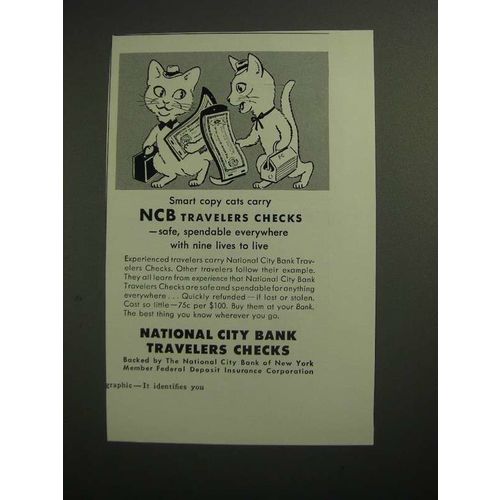 1953 National City Bank travelers checks Ad - Smart Copy Cats