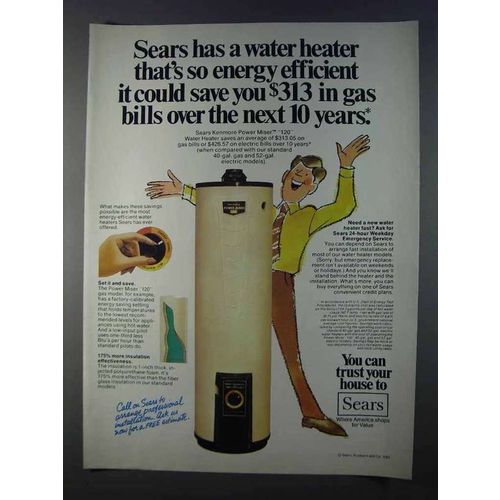 1980 Sears Kenmore Power Miser 120 Water Heater Ad